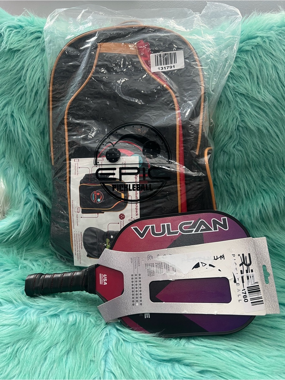 New Vulcan Pickleball Paddle with Epic Black Oickle Ball Carry Case-Purple/Black